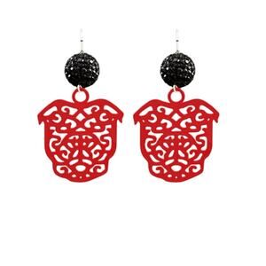 Bulldog Black & Red Filigree Dangle Earrings l Georgia Dawgs l Football Earrings